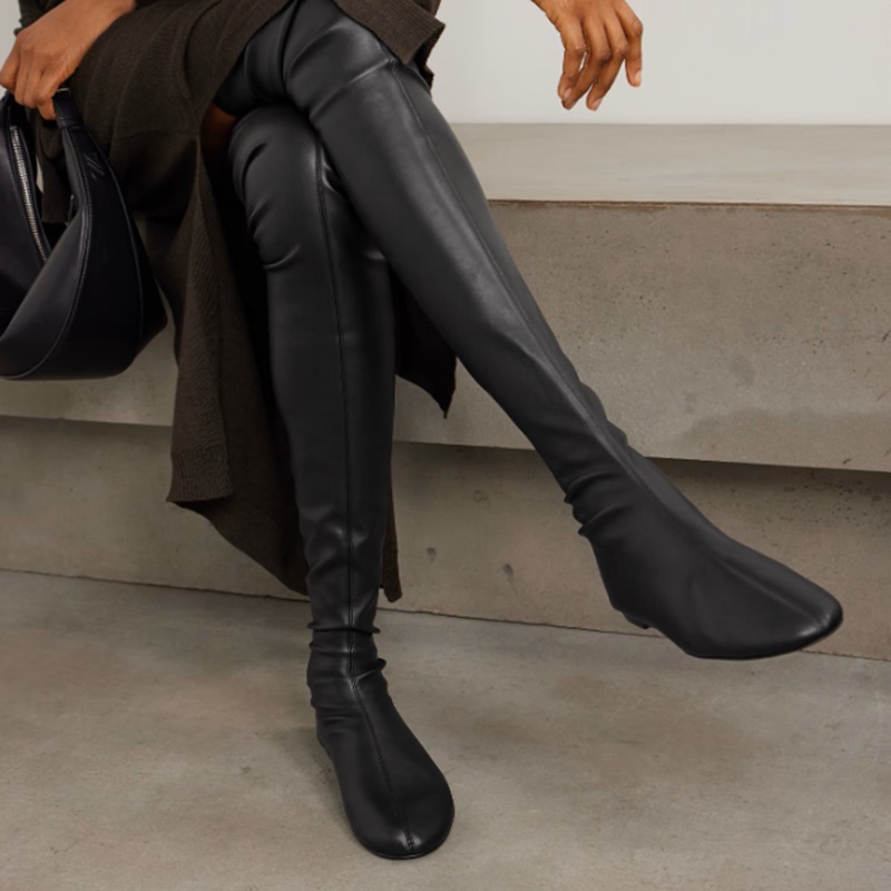 Brown Soft Stretch Faux Leathe - Boot Sock Slouchy recension och pris