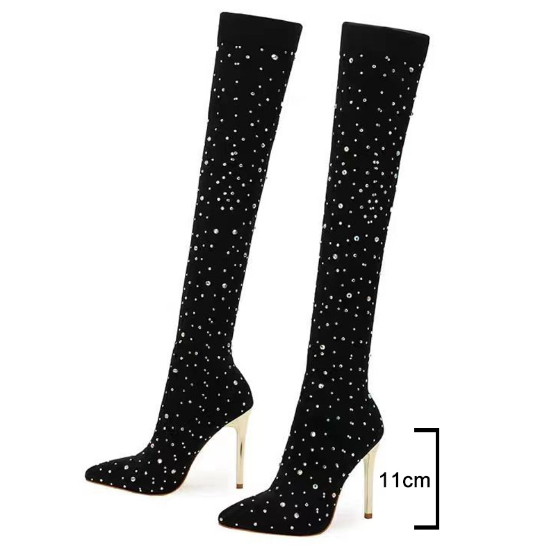 Rhinestone Slim Leg Stretch So - Knee High Sock Women recension och pris